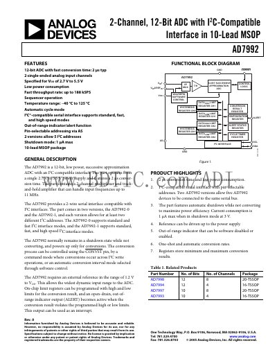 Analog Devices AD7992 Datasheet - cover page