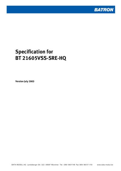 BATRON BT 21605VSS-SRE-HQ LCD Module Datasheet - cover page
