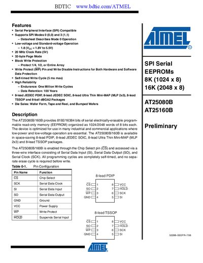 Atmel AT25160B EEPROM Datasheet - cover page