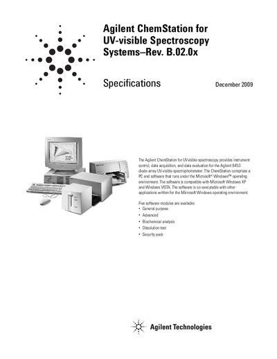 Agilent ChemStation Rev. B.02.0x Specifications Manual - cover page