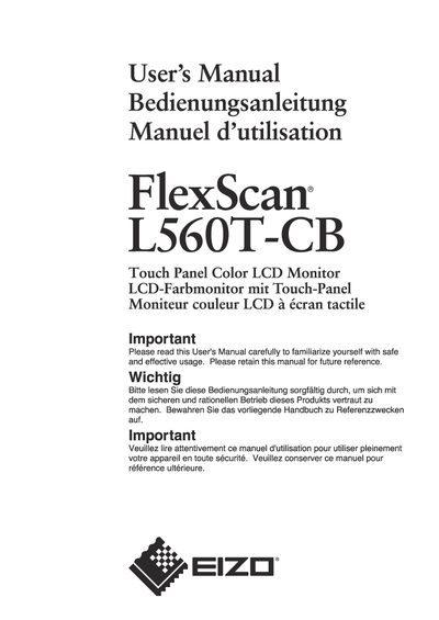 EIZO FlexScan L560T-CB Touch Panel Color LCD Monitor User Manual - cover page