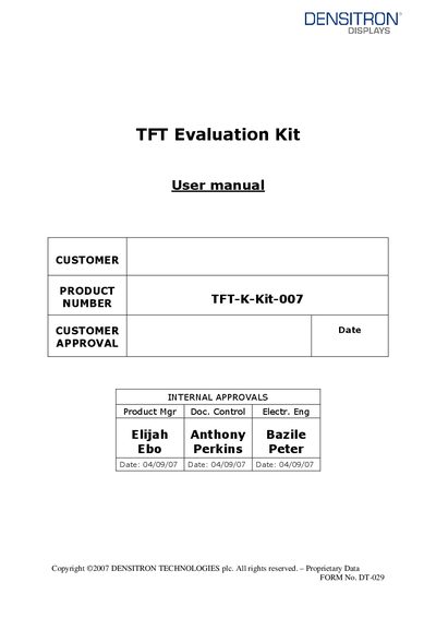 Densitron TFT-K-Kit-007 User Manual - cover page