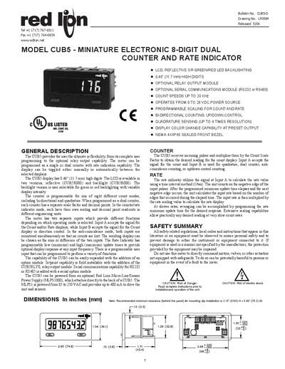 Red Lion CUB5 Counter & Rate Indicator User Manual - cover page