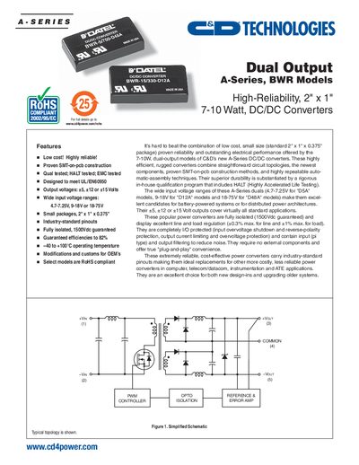 C&D Technologies A-Series BWR Dual-Output DC/DC Converter Product Leaflet - cover page