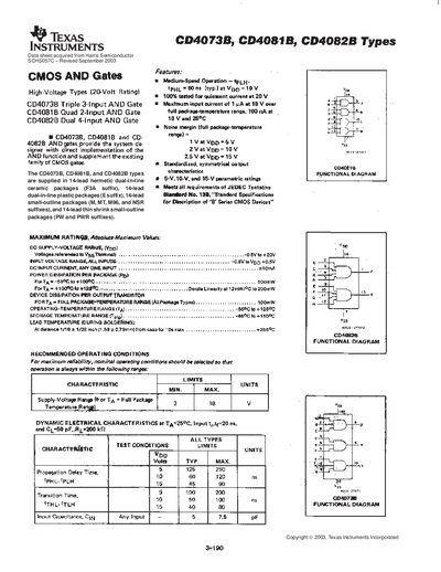 Texas Instruments CD4073B, CD4081B, CD4082B Datasheet - cover page