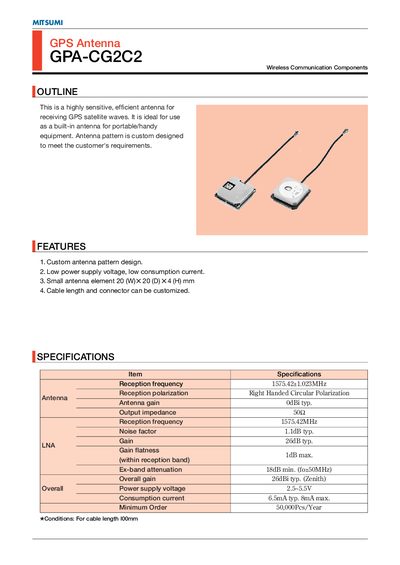 Mitsumi GPA-CG2C2 GPS Antenna Product Leaflet - cover page