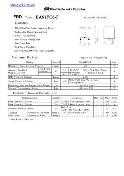 Nihon Inter Electronics EA61FC6-F Datasheet - cover page