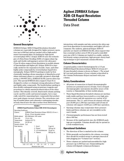 Agilent ZORBAX Eclipse XDB-C8 Rapid Resolution Threaded Column Datasheet - cover page