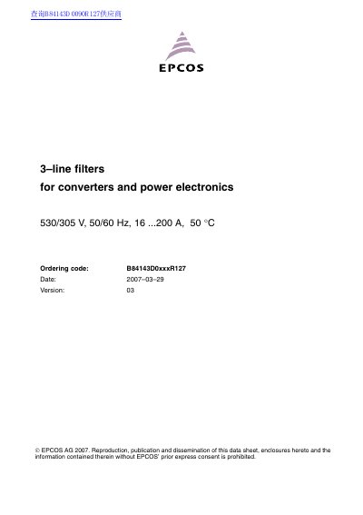 EPCOS B84143D0xxxR127 3-Line Filters for Converters Datasheet - cover page