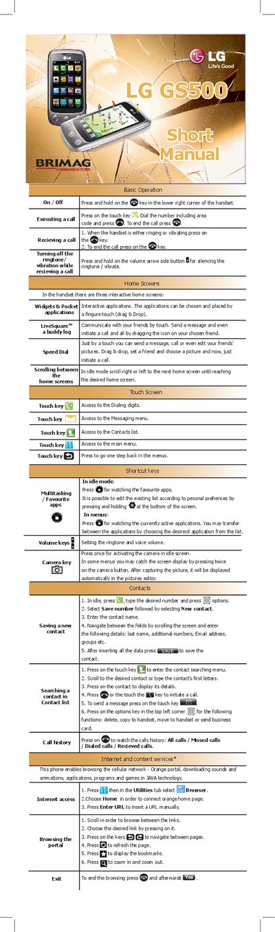 LG GS500 User Manual - cover page