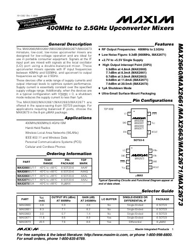 Maxim MAX2660/MAX2661/MAX2663/MAX2671/MAX2673 Upconverter Mixer Datasheet - cover page