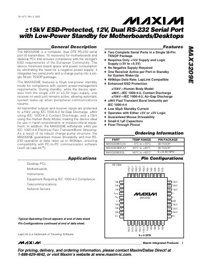Maxim MAX3209E Dual RS-232 Serial Port Datasheet - cover page