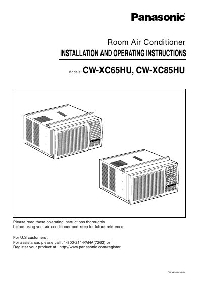 Panasonic CW-XC65HU/CW-XC85HU Room Air Conditioner Installation and Operating Instructions - cover page