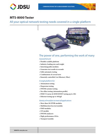 JDSU MTS-8000 Tester Datasheet - cover page
