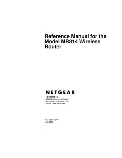 Netgear MR814 Wireless Router Reference Manual - cover page