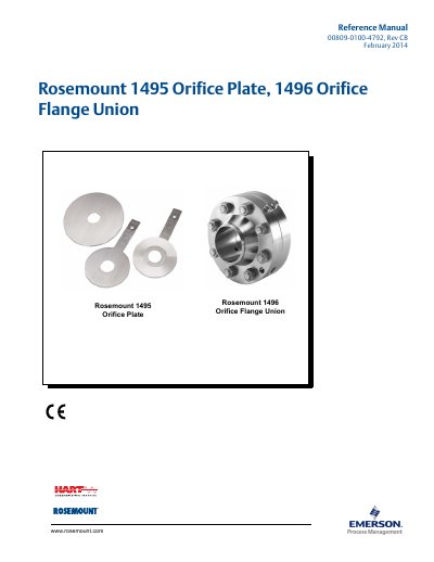 Rosemount 1495/1496 Orifice Plate and Flange Union Reference Manual - cover page