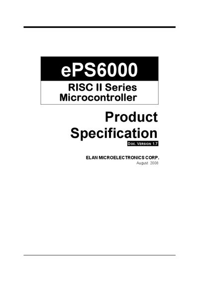 ELAN ePS6000 RISC II Series Microcontroller Product Specification - cover page