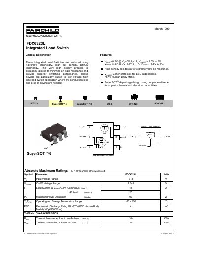 Fairchild Semiconductor FDC6323L Integrated Load Switch Datasheet - cover page