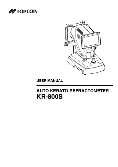 Topcon KR-800S Auto Kerato‑Refractometer User Manual - cover page