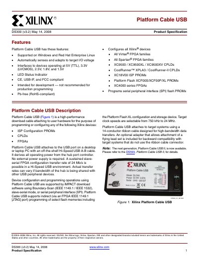 Xilinx DS300 (v3.2) Platform Cable USB Datasheet - cover page