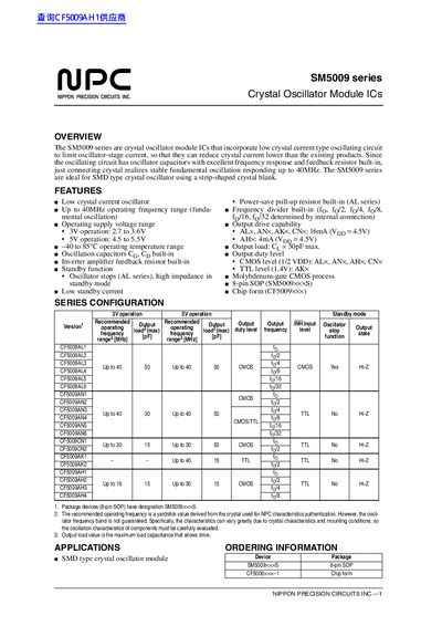 NPC SM5009 Series Crystal Oscillator Module Datasheet - cover page