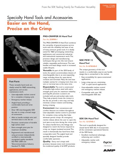 Tyco Electronics PRO-CRIMPER III Hand Tool 354940-1 Product Leaflet - cover page