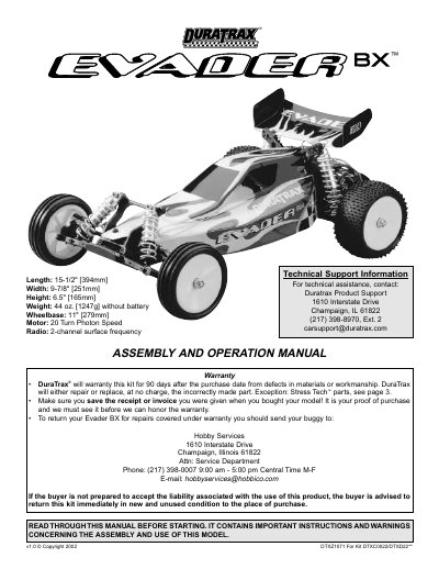 DuraTrax Evader BX Assembly and Operation Manual - cover page