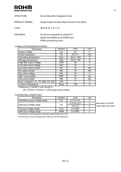 ROHM BD6974FV Datasheet - cover page
