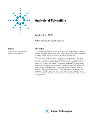 Agilent PLgel 5 pm MIXED-D Column Application Note for Polyaniline Analysis