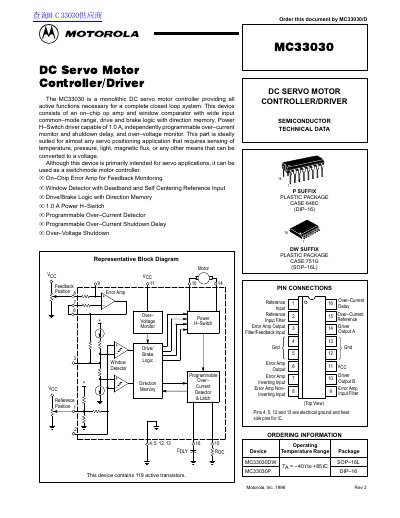 Motorola MC33030 DC Servo Motor Controller Datasheet - cover page