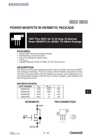 Omnirel OM6021SC/OM6022SC/OM6023SC/OM6024SC Power MOSFET Datasheet - cover page