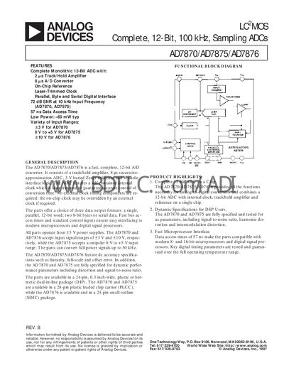 Analog Devices AD7870/AD7875/AD7876 Datasheet - cover page