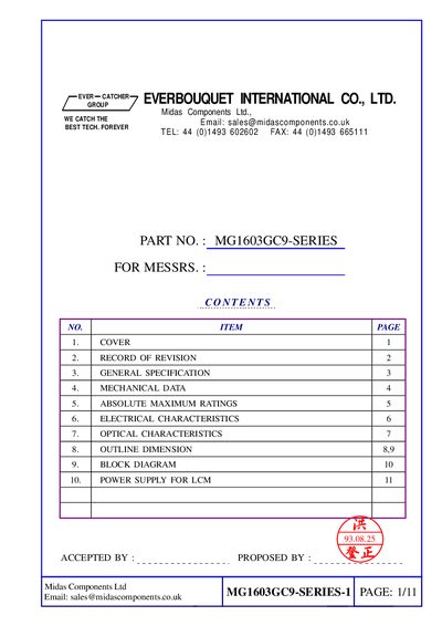 Everbouquet MG1603GC9 Series Specification Sheet - cover page