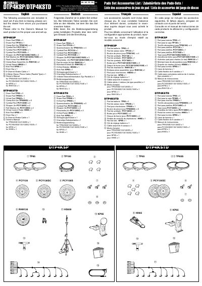 Yamaha DTP4KSP/DTP4KSTD Drum Pad Set Parts List - cover page