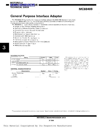 Motorola MC68488 GPIA Technical Data Sheet - cover page