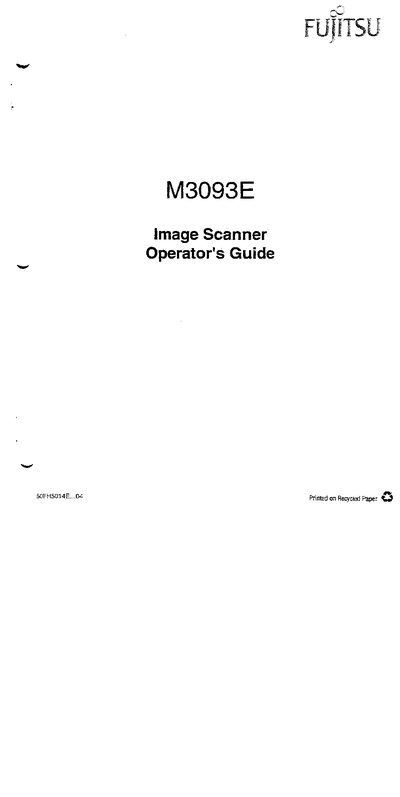 Fujitsu M3093E Image Scanner Operator's Guide - cover page