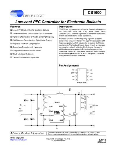 Cirrus Logic CS1600 Datasheet - cover page