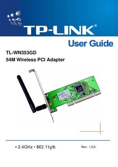 TP-Link TL-WN353GD 54M Wireless PCI Adapter User Manual - cover page