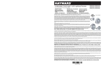Hayward SP0524/SP0525/SP0527/SP0532/SP0533/SP0535 Series ColorLogic LED Underwater Lighting Fixtures Owner's Guide - cover page