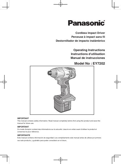 Panasonic EY7202 Cordless Impact Driver Operating Instructions - cover page