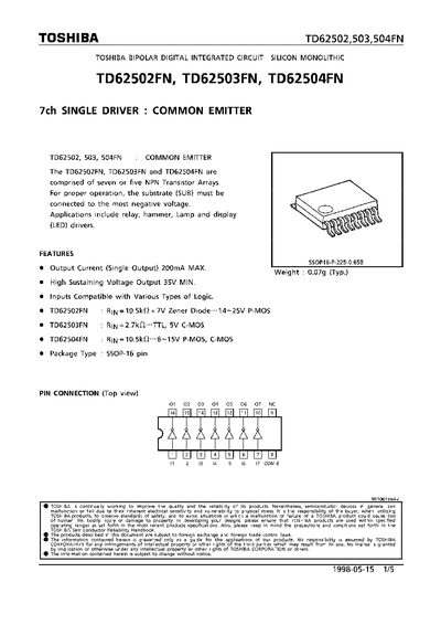 TOSHIBA TD6250FN TD62503FN TD62504FN DATA SHEET - cover page