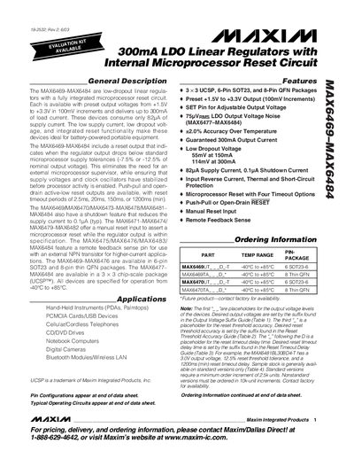 Maxim MAX6469-MAX6484 LDO Linear Regulators Datasheet - cover page