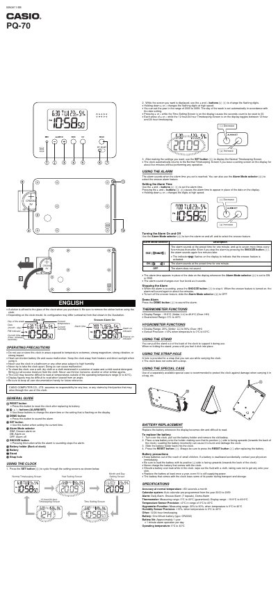 Casio PQ-70 Digital Clock User Manual - cover page