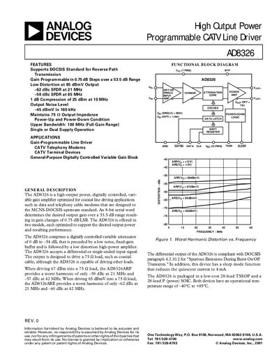Analog Devices AD8326 High‑Output Power Line Driver Datasheet - cover page