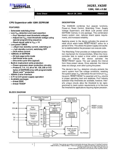 intersil X4283 X4285 handbook - cover page