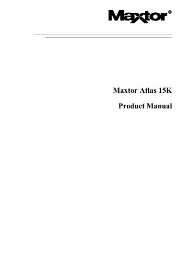 Maxtor Atlas 15K Hard Disk Drive Product Manual - cover page