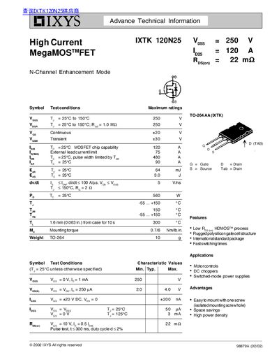 IXYS IXTK 120N25 handbook - cover page