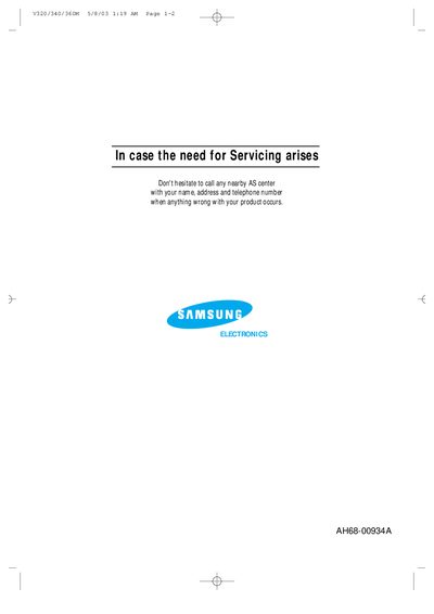 samsung VCD-320M/340M/360M VIDEO-CD/CD/CD-R/CD-RW/MP3 DISC PLAYER Manual