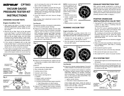 Actron CP7803 Vacuum Gauge/Pressure Tester Kit Instructions - cover page