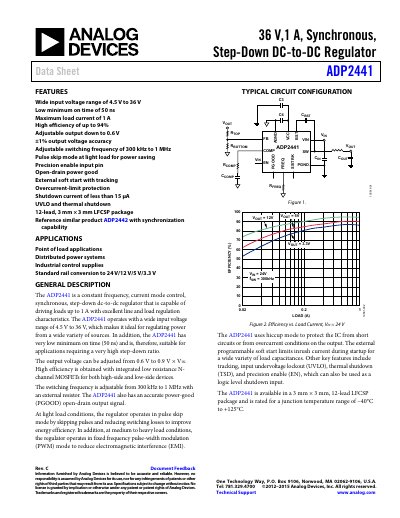 ADP2441 Synchronous Step-Down DC-to-DC Regulator Data Sheet